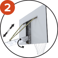 The struts allow easily setting the backboard to a perfect 90° angle, while reinforcing the fixation  and the holding of the backboard