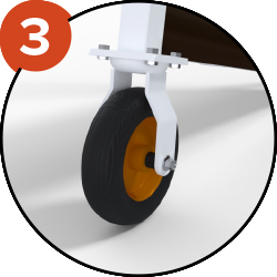 2 pneumatic wheels slot firmly into the upright to give it top mobility during transport