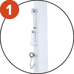 Raised handle allows to adjust ring height 3.05m/2.44m and blocking. Clamping screw allows to further secure the blocking