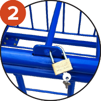 Lockable latch to allow locking with a padlock when needed (not included)