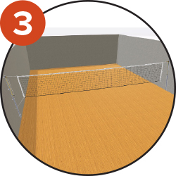Courts with no existing ground fixation. 10 points of fixation on the wall
