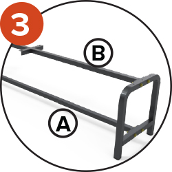 Easy to transport while not compromising stability. 2 reinforcements between support (A and B)  to guarantee the stability of the structure