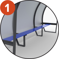 100% aluminium frame and seat on hockey dugouts