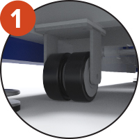 Non-marking PU wheels allow easy transport and handling. They are doubled in order to optimise weight  distribution to prevent any possible damage to courts due to the weight of the goal